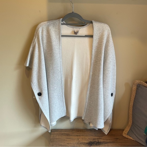 Lilla P Longline Open Front Ruana Sweater Gray Ribbed Knit Womens One Size OS - Picture 4 of 8